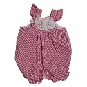 Small Steps Pink Romper Check Baby Infant 6 9 Months Short Overalls Cat Kitten